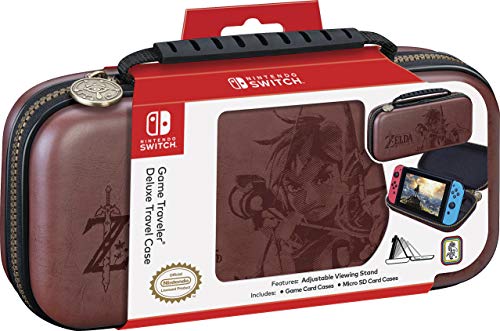 Deluxe Zelda Link Travel Case - Zelda Breath of the Wild Art - Embossed Koskin Saddle Leather (Nintendo Switch)