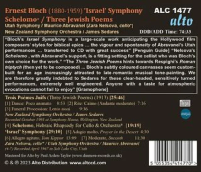 Ernest Bloch: Israel Symphony/Schelomo/Three Jewish Poems [CD / Album]